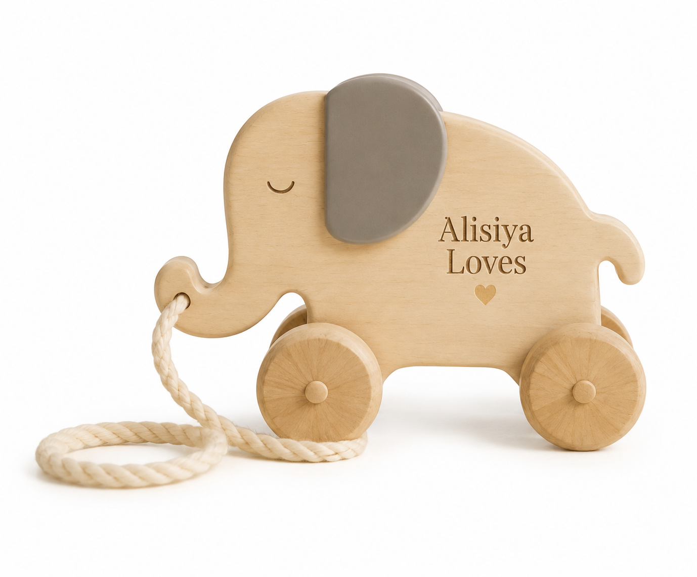 Alisiya Loves Personalized Wooden Elephant Pull Along Toy