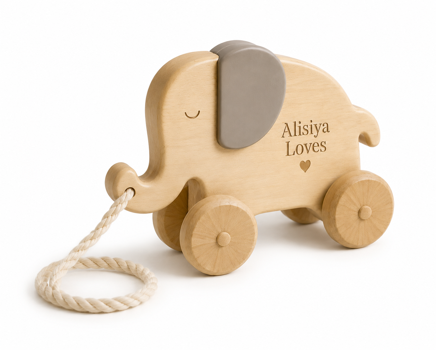 Alisiya Loves Personalized Wooden Elephant Pull Along Toy