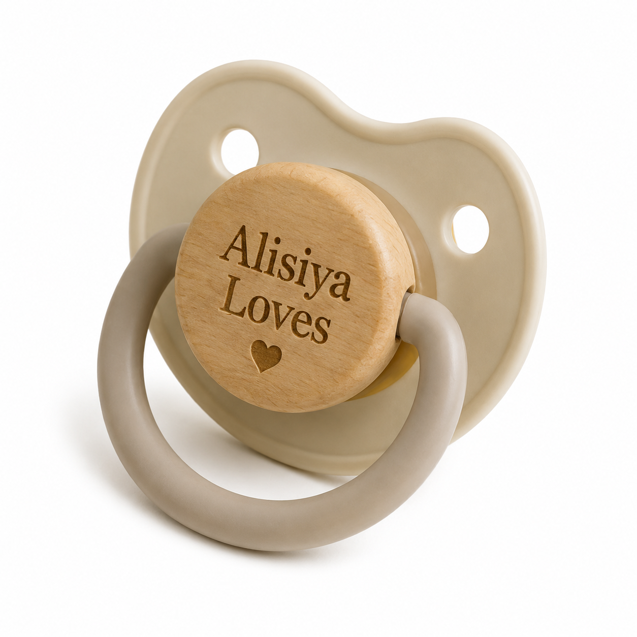 Alisiya Loves Personalized Baby Pacifier with Wooden Clip Design