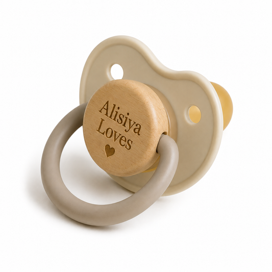Alisiya Loves Personalized Baby Pacifier with Wooden Clip Design